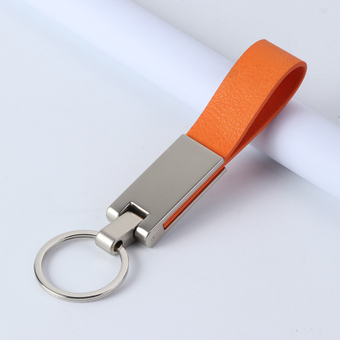 Porte-clés en cuir orange