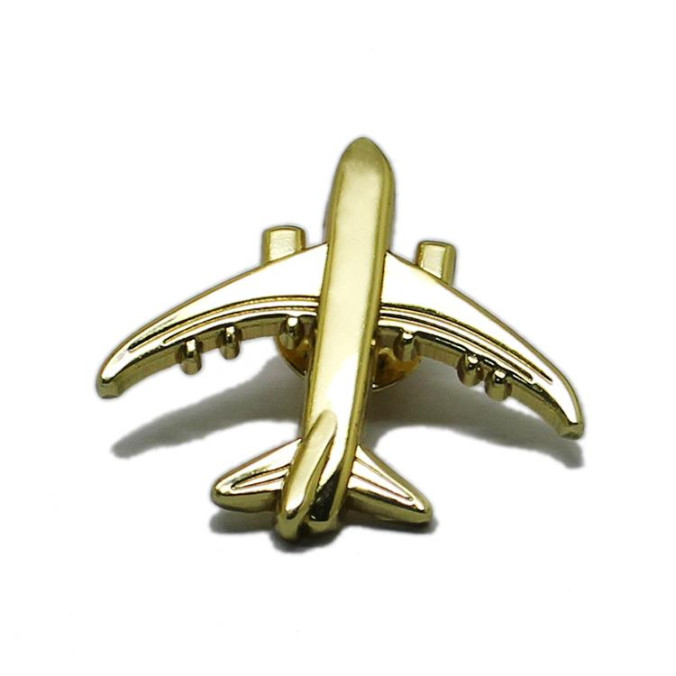 Épinglette en métal avion 3D or argent