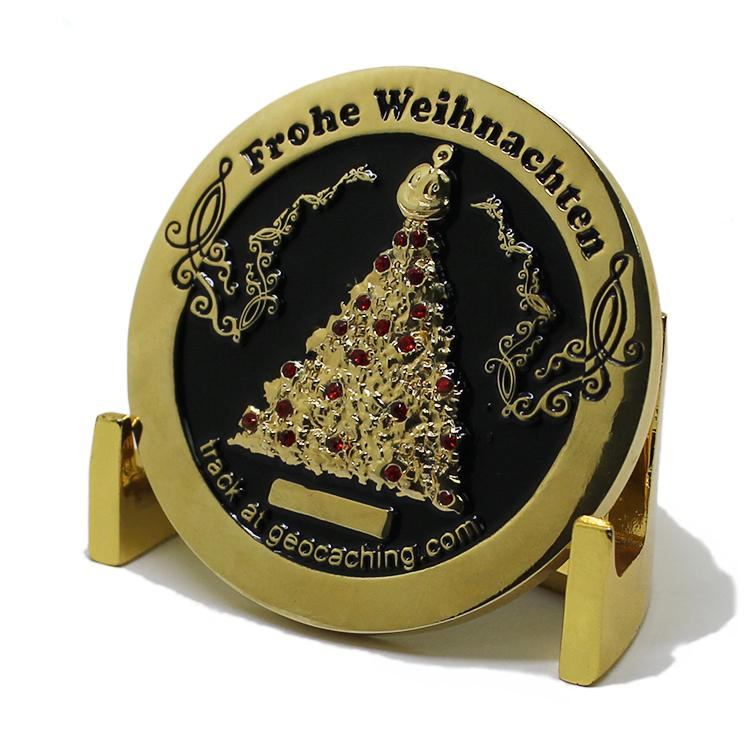 Pièce d'or en métal de Noël en émail doux en cristal personnalisé