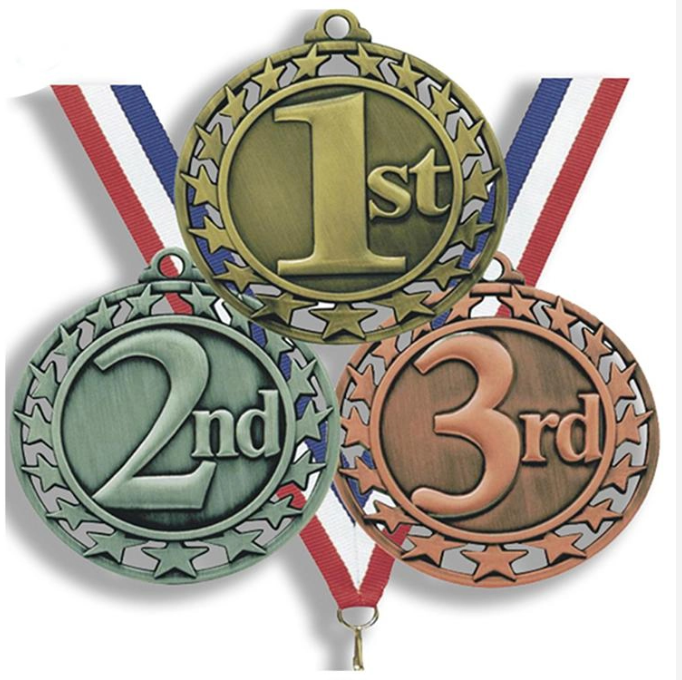 1er 2e 3e médaille de sport en métal personnalisé, souvenir vierge