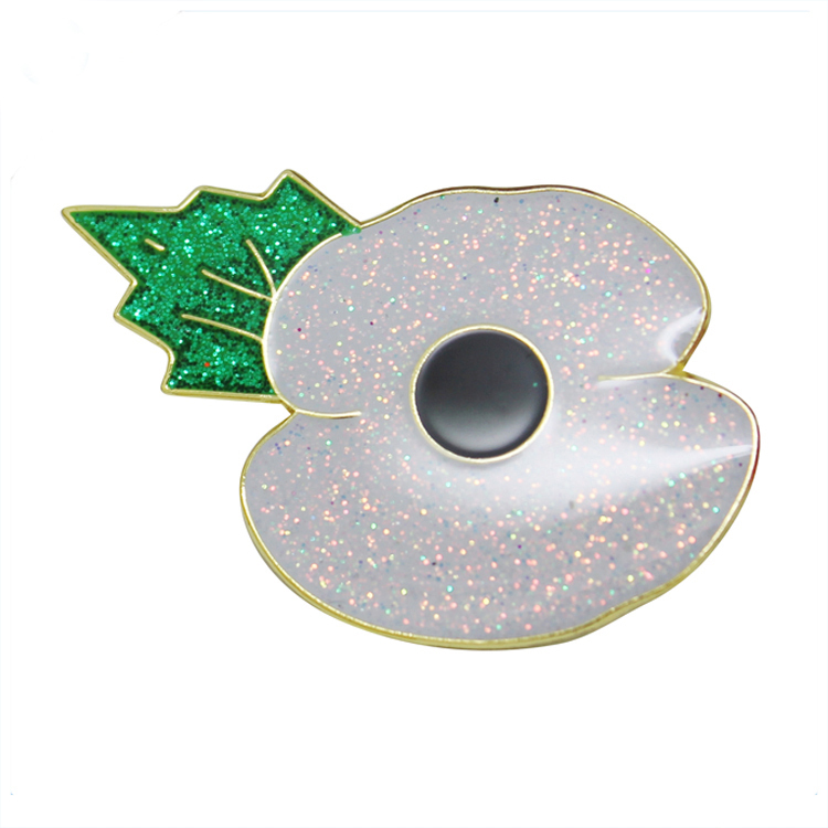 Épinglette en métal coquelicot à paillettes colorées avec époxy