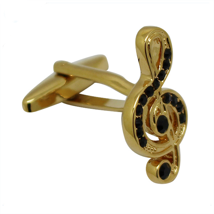 Boutons de manchette en métal avec note de musique en cristal plaqué or