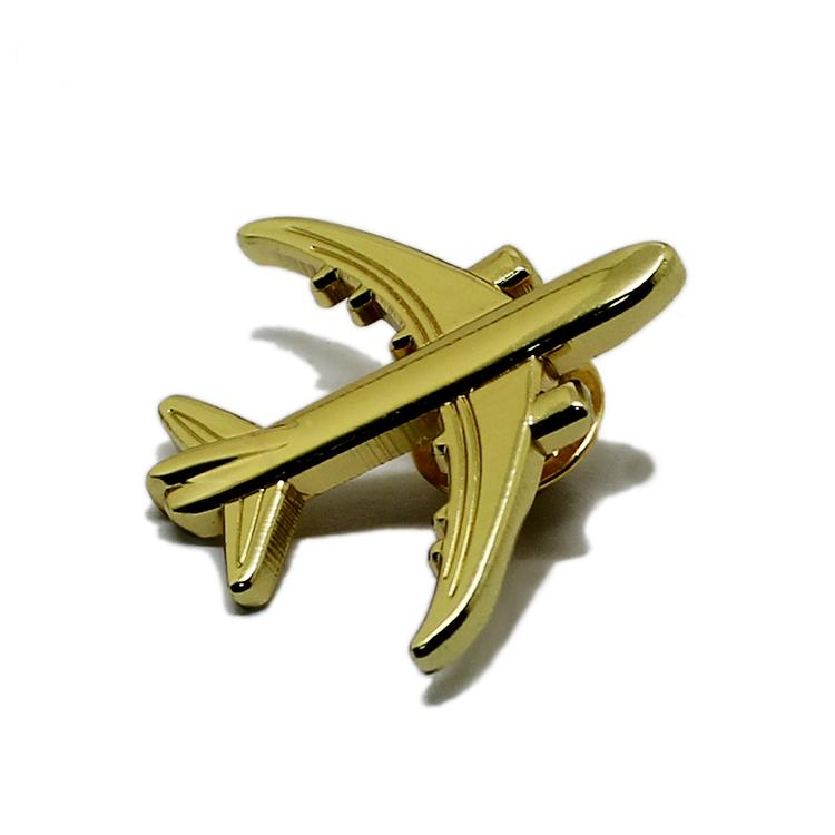 Épinglette en métal avion 3D or argent