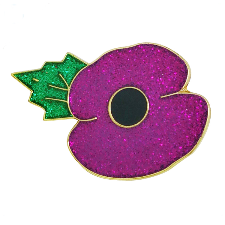 Épinglette en métal coquelicot à paillettes colorées avec époxy