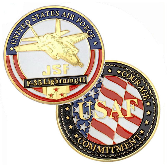 Pièce de défi militaire en émail doux 3D en or de l'USAF