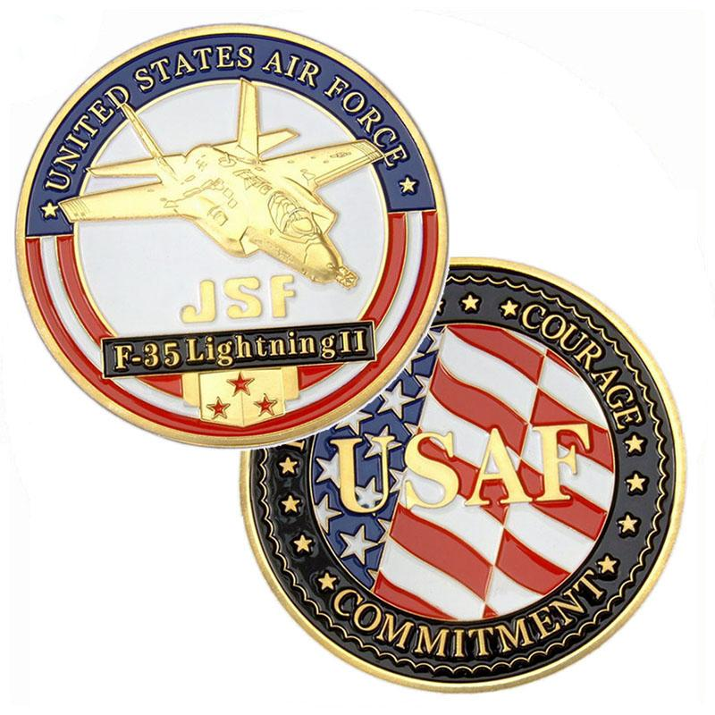 Pièce de défi militaire en émail doux 3D en or de l'USAF