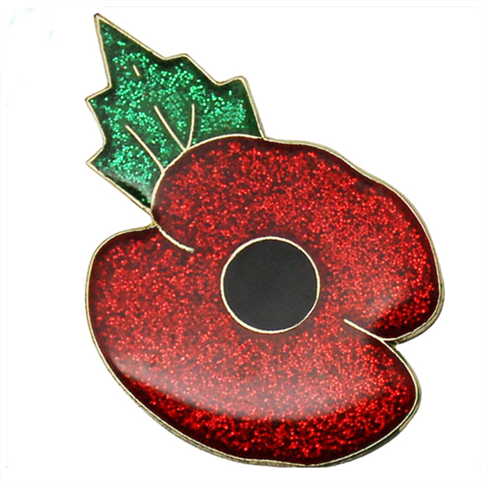 Épinglette en métal coquelicot à paillettes colorées avec époxy