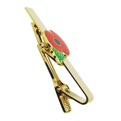 Pince à cravate coquelicot en métal doré chic