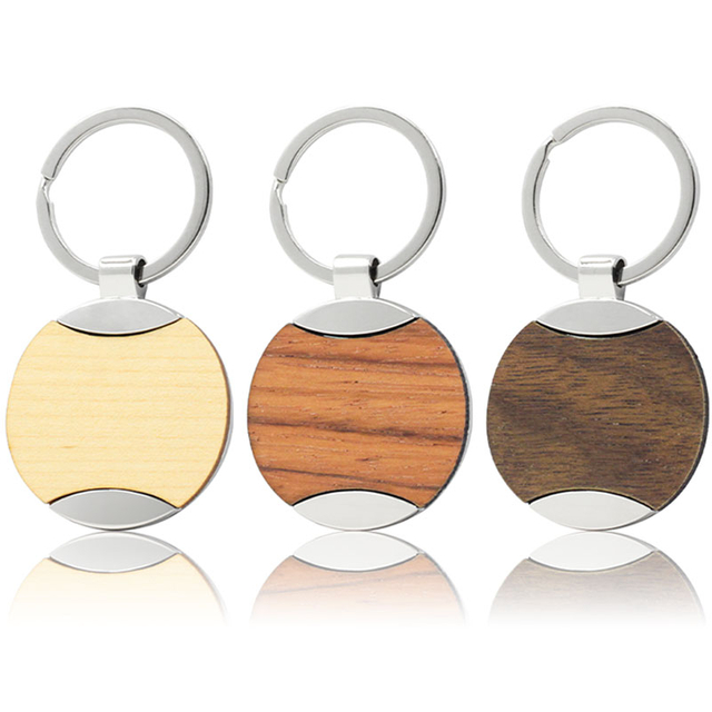Porte-clés en bois personnalisé, conception ronde, gravure, porte-clés en bois