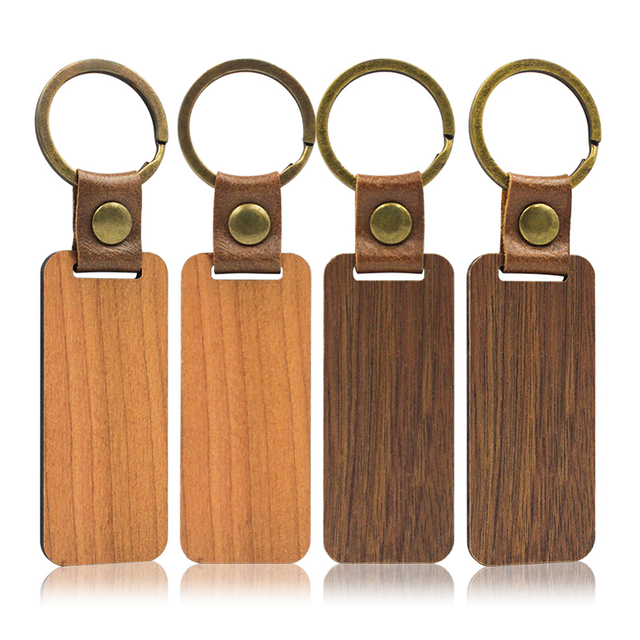 Porte-clés en bois en bois en cuir rectangulaires vierges personnalisés personnalisés