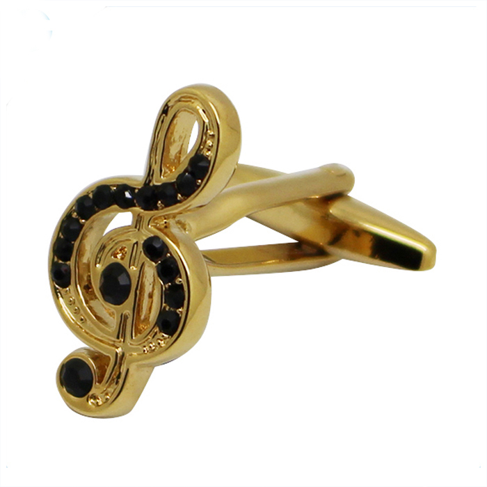 Boutons de manchette en métal avec note de musique en cristal plaqué or