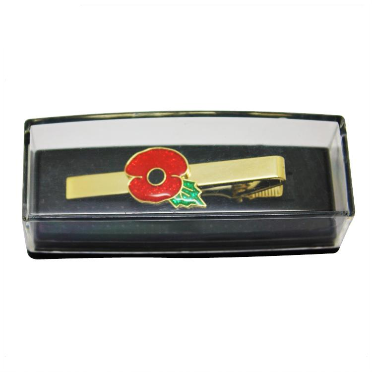 Pince à cravate coquelicot en métal doré chic