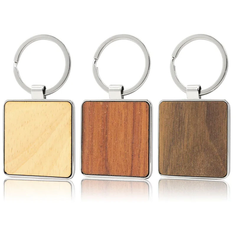 Porte-clés en bois vierges en vrac, idées carrées en gros, porte-clés sculpté