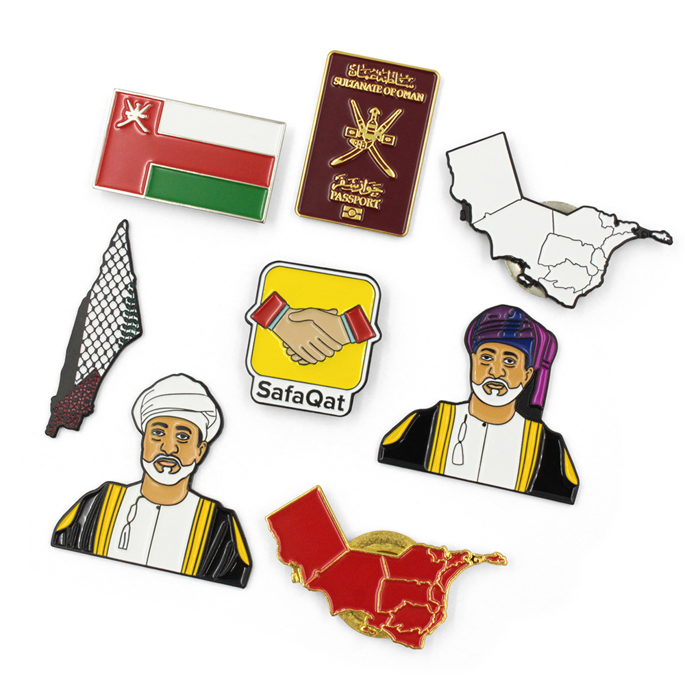 Badge magnétique en émail doux sur mesure, épingle de carte du drapeau d'oman