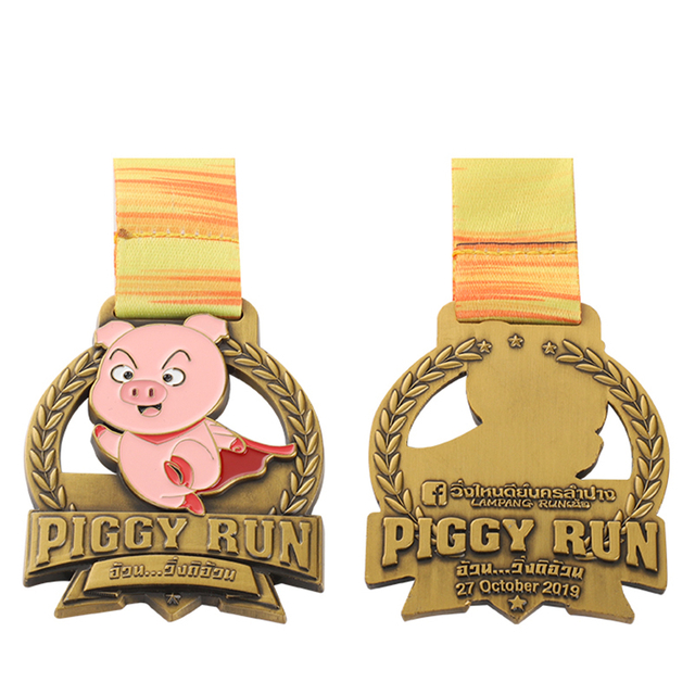 Médailles personnalisées de course de cross-country en or des États-Unis Piggy Run