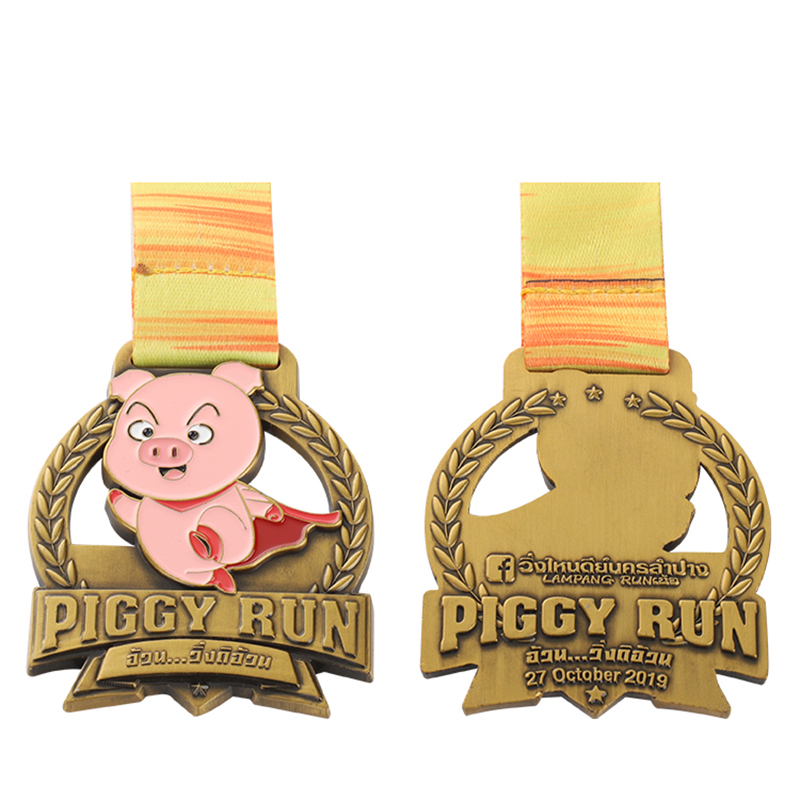 Médailles personnalisées de course de cross-country en or des États-Unis Piggy Run