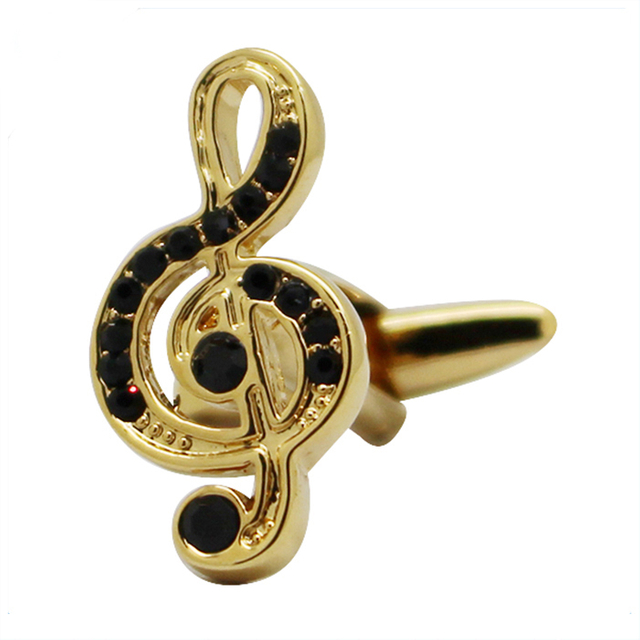 Boutons de manchette en métal avec note de musique en cristal plaqué or