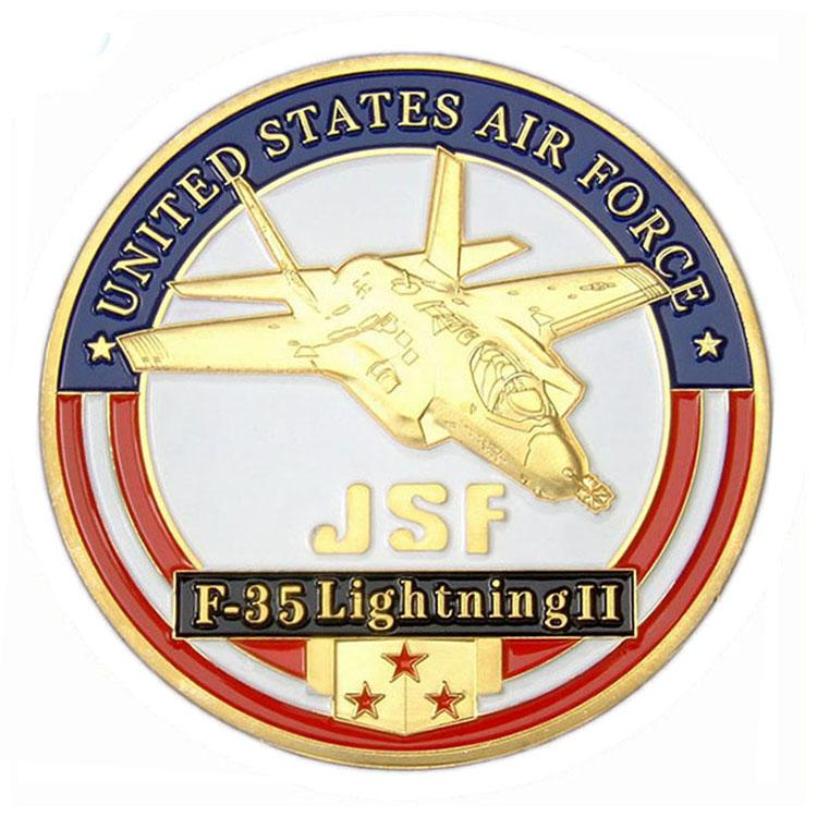 Pièce de défi militaire en émail doux 3D en or de l'USAF