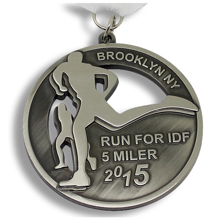 Médaille de sport de course en métal personnalisée en nickel antique