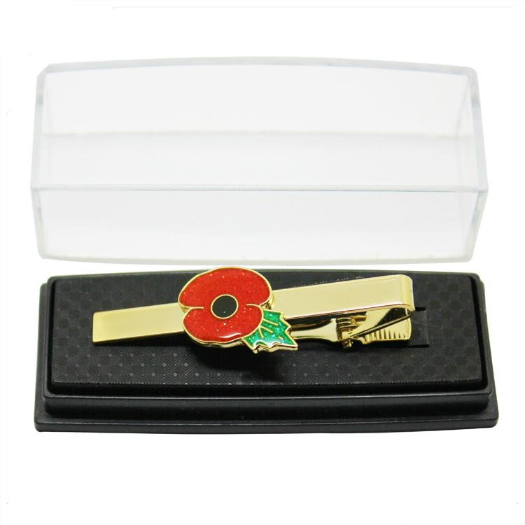 Pince à cravate coquelicot en métal doré chic