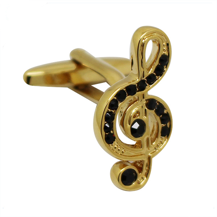Boutons de manchette en métal avec note de musique en cristal plaqué or