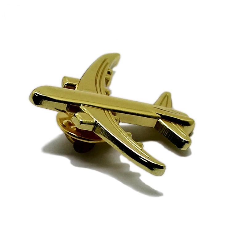 Épinglette en métal avion 3D or argent